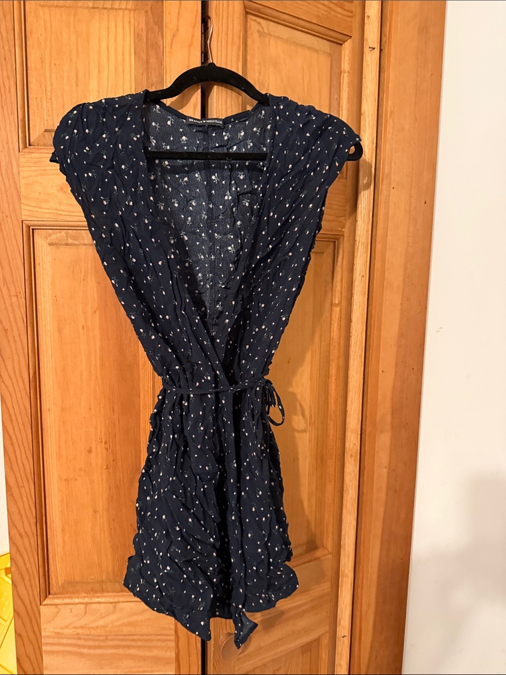Brandy Melville Navy Blue Floral Wrap Dress